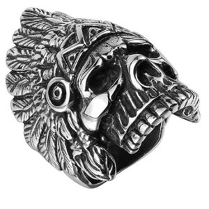 Bijoux fantaisie Vintage en acier inoxydable 316L titane indigènes crâne Punk anneau pour hommes Halloween cadeau taille 7-153130