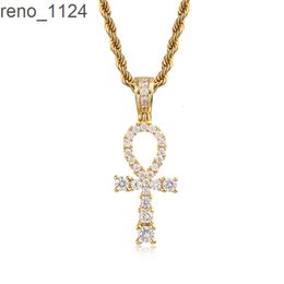 Bijoux de mode en gros chine Hip Hop pendentifs plaqué or glacé zircone diamant Ankh croix pendentif collier