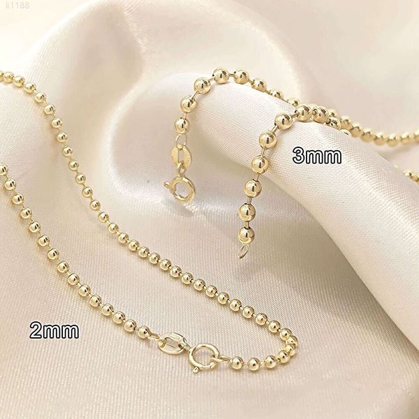 Bijoux à la mode, chaîne solide italienne, perle de 2mm 3mm, or en vrac Au750, collier pour femmes et hommes, vente en gros