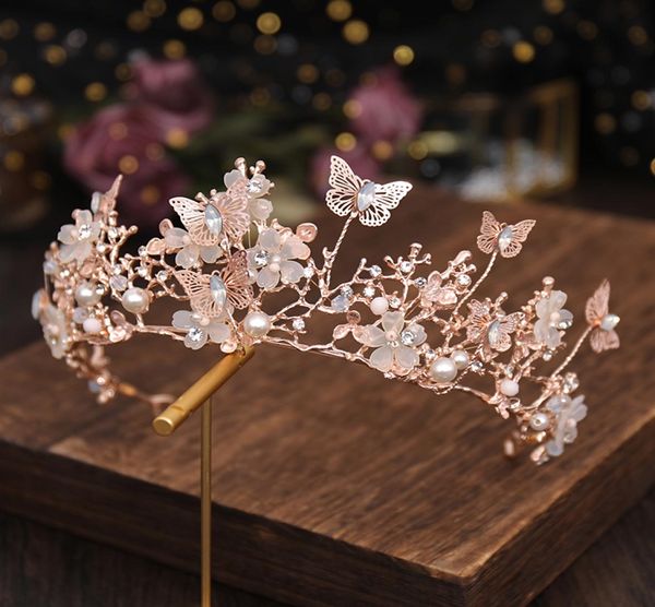 Bijoux de bijouxhair couronne nuptiale Baroque Perle Perle Couronne et Tiara Butterfly Hairband Mariage Accessoires de cheveux Prin4421400