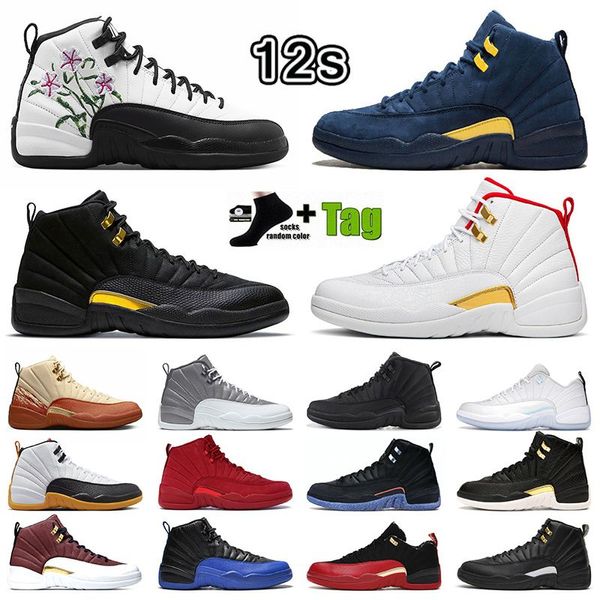 Moda jumpman 12s zapatos de baloncesto hombres mujeres zapatillas de deporte al aire libre Black Taxi Machigan FIBA GS Floral Flower Eastside Golf Gym Red Game Royal Black