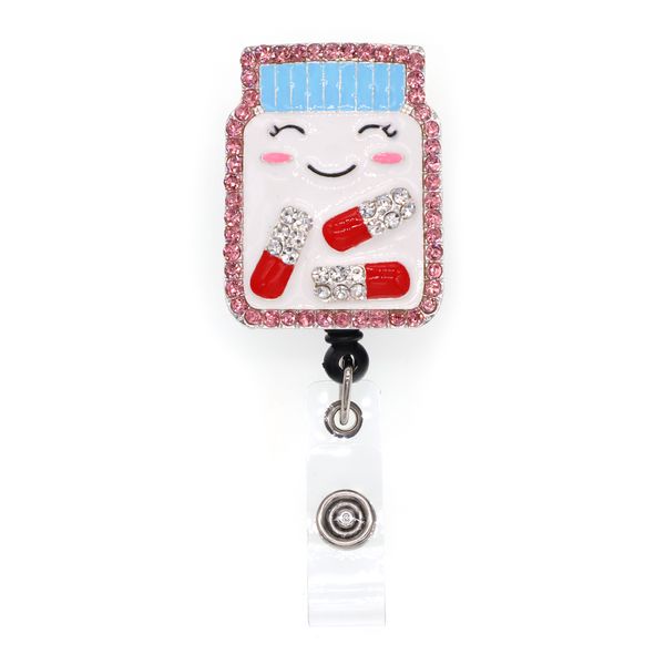 Porte-clés en cristal strass, porte-clés médical RX, pharmacie, pilule, bouteille de médecine, porte-Badge, bobine rétractable pour décoration 265j