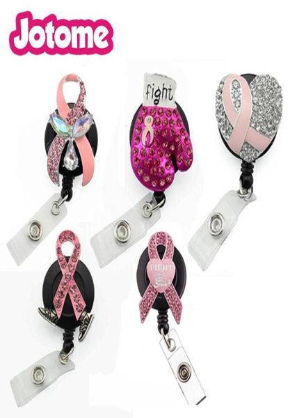Porte-clés de mode porte-carte rétractable médical sensibilisation au cancer du sein ruban rose ID bobine de travail pour accessoires d'infirmière 1497359