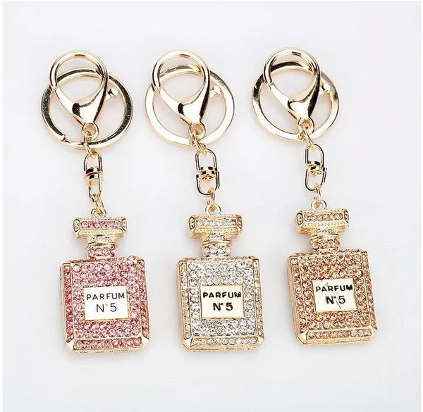 Design de mode porte-clés bouteille de parfum porte-clés porte-clés pour femmes créatif cristal strass diamant métal voiture porte-clés chaîne sac pendentif cadeau