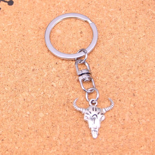 Mode porte-clés 21*20mm crâne taureau boeuf pendentifs bijoux à bricoler soi-même voiture porte-clés porte-anneau Souvenir pour cadeau