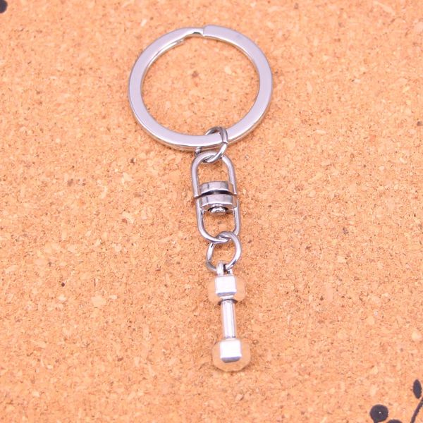 Mode porte-clés 21*6*6mm équipement de fitness haltère pendentifs bijoux à bricoler soi-même voiture porte-clés porte-anneau Souvenir pour cadeau