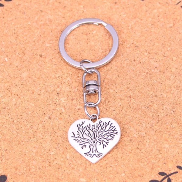 Mode porte-clés 23*23mm coeur monde arbre pendentifs bijoux à bricoler soi-même voiture porte-clés porte-anneau Souvenir pour cadeau