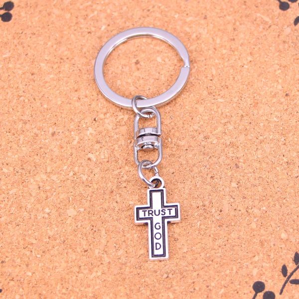 Mode porte-clés 24*13mm croix confiance dieu pendentifs bijoux à bricoler soi-même voiture porte-clés porte-anneau Souvenir pour cadeau