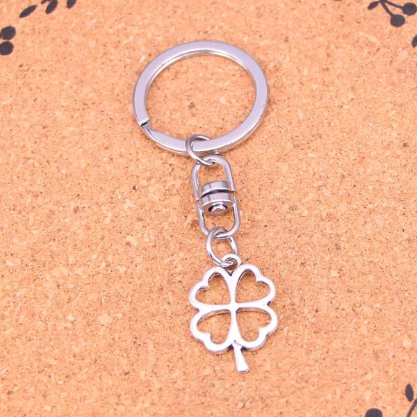 Mode porte-clés 24*17mm creux chanceux trèfle à quatre feuilles pendentifs irlandais bijoux à bricoler soi-même voiture porte-clés porte-anneau Souvenir pour cadeau
