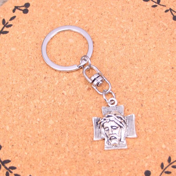 Mode porte-clés 28*22mm croix jésus pendentifs bijoux à bricoler soi-même voiture porte-clés porte-anneau Souvenir pour cadeau