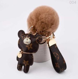 Porte-clés en cuir PU à motif imprimé ours mignon, accessoires de voiture, lanière de portefeuille, corde de chaîne, set9L56