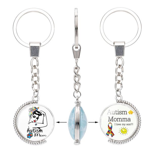 Mode enfants sensibilisation à l'autisme porte-clés Double face pour enfants garçons filles verre Cabochon porte-clés accessoires de bijoux inspirants