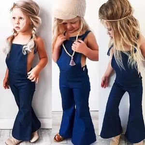 Mode enfants bébé fille Jeans combinaison bande sangle bavoir pantalon salopette bleu Denim combinaisons combishort vêtements 1-6 ans 240108