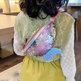 Sac banane à paillettes pour enfants, sac banane pour filles, porte-monnaie d'été, petit sac de ceinture brillant, sac de taille sirène, sacs de plage pour enfants, 2022