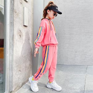 Fashion Kids Deskled Sportswear For Girls 4 5 6 7 8 9 10 11 12 13 jaar trainingssets Spring herfst Hoodies Zweet broek Outfits T275i