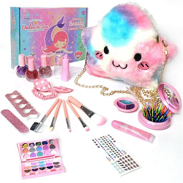 Fashion Kids Cosmetics Making Up Set Safe Washable Childrens Makeup Box Princess Beauty Pretend Play Toys for Girl Baby 240416