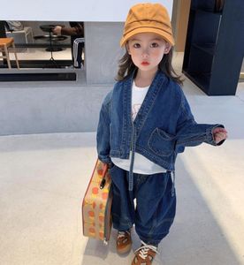 Mode Kinderen Cowboy Jassen 2021 Herfst Kinderen Vleermuis Mouw Laceup Denim Uitloper Meisjes Casual Jeans Jas Tops A75509519919