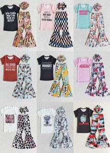 Moda para niños Ropa de diseñador Conjuntos para niñas Boutique Conjunto de ropa para bebés con lazo Traje lindo para niños pequeños Manga corta Campana inferior Pan3594899
