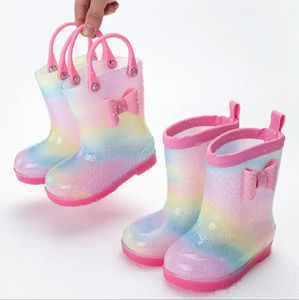 Fashion Kids Girl Rainbow Bowknot Boots étanche
