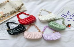 Fashion Kids Handbags Girls Ruffle Pu Le cuir simple Sacs à bandouliers mini-sac à main Chaîne Metals Messenger Sac Q52054518192