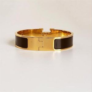 Diseñador de joyas de moda para niños Pulsera de letras Brazalete de oro de 18 k para pulsera de esmalte de lujo Pulsera de brazalete para adolescentes Pulsera de amante de 12 mm de ancho con bolsa de regalo