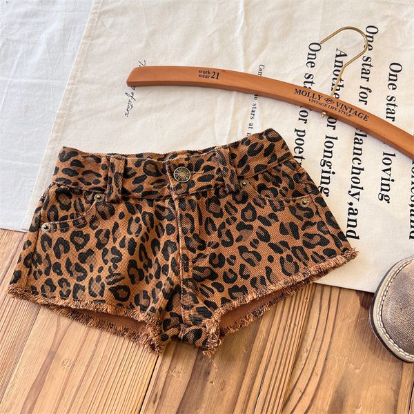 Fashion Kids Leopard Grain Shorts chauds filles doubles pochels pantalons courts d'été