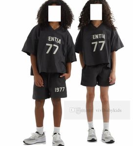 Fashion kids letter nummer gedrukt T-shirt jongens meisjes V-hals korte mouw casual Tees designer kinderen katoenen kleding Z7148