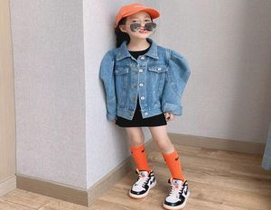Fashion Kids Puff Manga Cowboy Jackets Niños Singlebreasted Denim Girls Tops casuales A39988821963