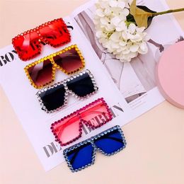 Fashion Kids Strass Vierkant frame brillen bril kinderen bling uv-bescherming zonnebril jongens meisjes cool strand bril A4921263b