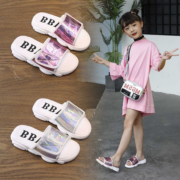 Zapatillas de moda para niños, zapatos de verano para niñas, zapatillas de playa brillantes para interiores y exteriores, toboganes para niños, suela blanda TPR gruesa 26-36 #210713