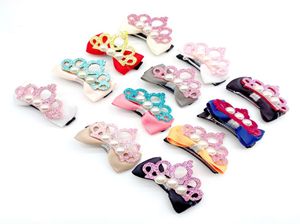 Fashion Kids Solid Color Crown Peral Bowknot Handmade Hair Clips Mooi Princess Girl Haarspelden Barrettes Accessoires7771694
