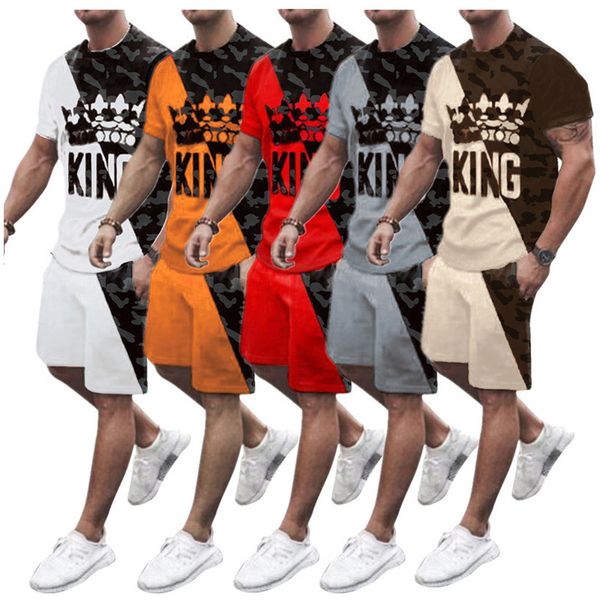 Fashion King Letter Track Situit Boys Men Summer Sportswear de manga corta Camiseta y pantalones cortos Pantalones cortos Traje de 2 piezas Conjunto de ropa para hombres