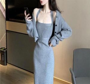 Fashion Tricot Deux pièces Robe gilet gillante courte les vêtements d'extérieur usure décontractée polyvalente pull doux automne hiver3967675