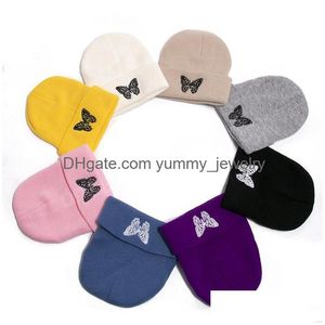 Mode Bonnets Tricotés Chapeau Papillon Broderie Chapeaux Automne Hiver Chaud Doux Élastique Casquettes Hommes Femmes Casquette De Sport En Plein Air Livraison Directe Dhemz