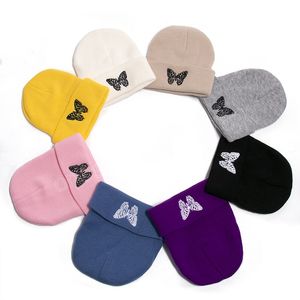 Mode tricoté bonnets chapeau papillon broderie chapeaux automne hiver chaud chapeau doux élastique casquettes hommes femmes plein air Sport casquette