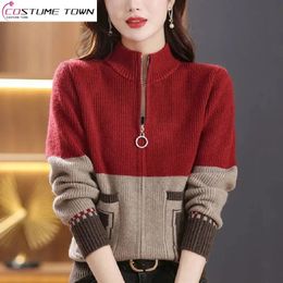 Cardigan tricoté à la mode pour femme, pull décontracté, col montant, fermeture éclair, Version coréenne, printemps et automne 2023, 240104