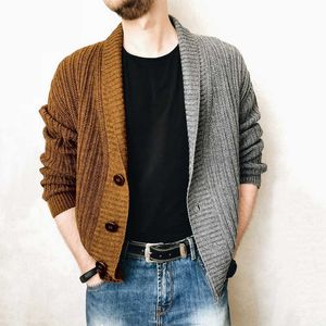 Mode gebreide mannen trui cardigan lange mouwen V-hals kleur stikken tops casual herfst winter 2021 nieuwe heren trui jas y0907