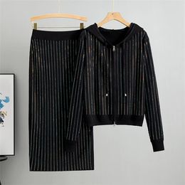 Mode tricoté ensemble femmes 2023 automne/hiver nouvelle édition coréenne élégant à manches longues haut taille demi-jupe deux pièces ensemble 240311