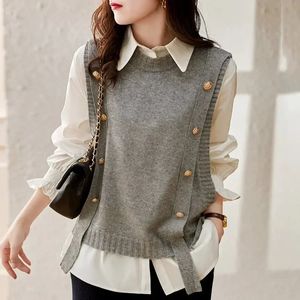 Gilet en tricot de mode pour femmes pull sans manches rétro tanktop tanktop femelle coréenne automne et pull d'hiver 240513