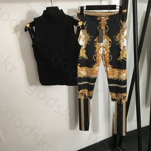 Leggings en tricot en tricoté leggings de créateur de femmes slim pantalon stretch gold boucle mince en tricots 2 pièces ensemble de survêtement