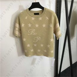 Moda Prendas de punto Camisetas Diseñador Mujer Camiseta Clásico Pentagrama Estampado de letras Manga corta Cuello redondo Camiseta de punto Ropa para mujer