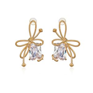Mode Knoop Designer Stud Oorbellen voor Vrouwen Zoete Strik Shining Crystal Diamond Earring Oor Ringen Party Bruiloft Sieraden Accessoires
