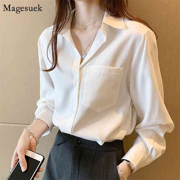 Moda coreana abotonada camisa blanca mujer manga larga damas blusa suelta talla grande cárdigan mujeres Tops y blusas 11895 210512