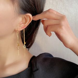 Pendientes coreanos de moda para mujer, cadena con línea de oreja, borla, pendientes de oro de 14k, pendientes colgantes de Color plateado Retro, joyería de tendencia