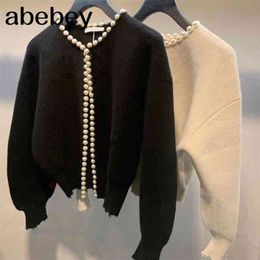 Mode coréenne vestes perles Cardigan manches chauve-souris laine tricot Vintage femmes manteau haute qualité veste AQ927 210914