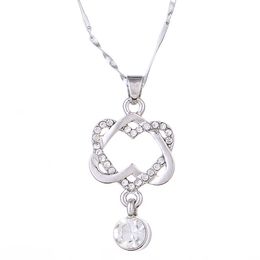 Collier coréen en forme de cœur en platine, double cœur enroulé, pendentif, chaîne de clavicule, bijoux