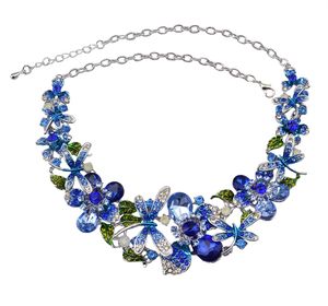 Fashion Koreaanse stijl zilveren ketting kleurrijke charme strass mooie bloem Dragonfly Bib verklaring ketting en oorbellen set vrouwen sieraden