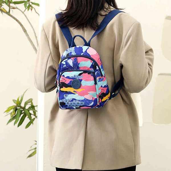 Sac à dos de style coréen pour femmes, mini petit sac à dos mignon en tissu de nylon imprimé vintage, conçu pour les jeunes filles 220506