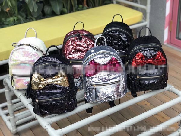 Moda Coreana Adolescente Mochila Niños Mochilas escolares Lentejuelas lindas Bowknot Hombros Bolsas Niñas Bocadillos Viajes Ocio Bolsas Regalos de Navidad