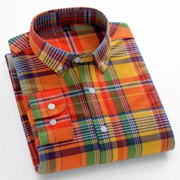 Mode coréenne tendances chemises décontractées à manches longues pour hommes slim fit chemise unie 100% coton à carreaux hauts rayés vêtements de créateurs doux 240223